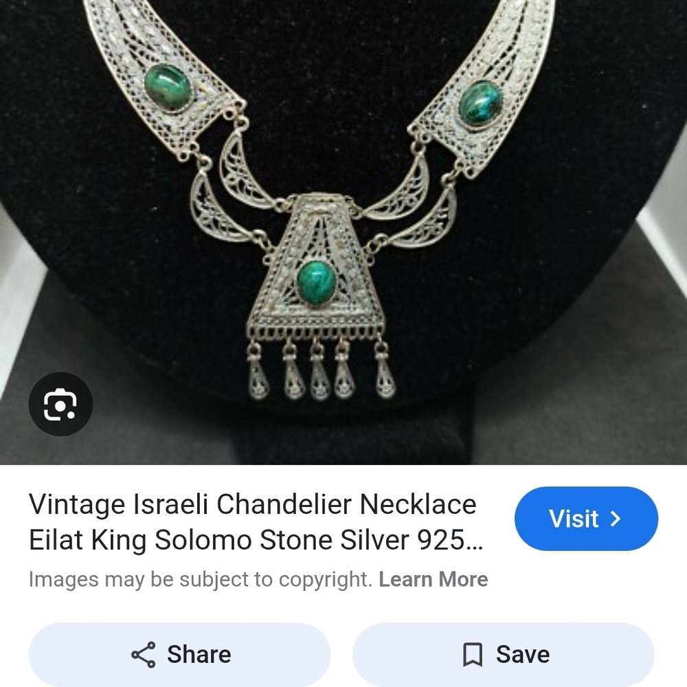 Vintage Israeli Sterling Silver Necklace with eĺiat Stone Cabochons - Picture 5 of 6